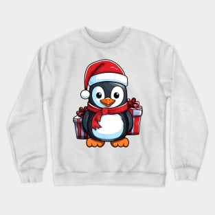 Cute Penguin Christmas Lights Santa Hat Xmas Pajama Crewneck Sweatshirt